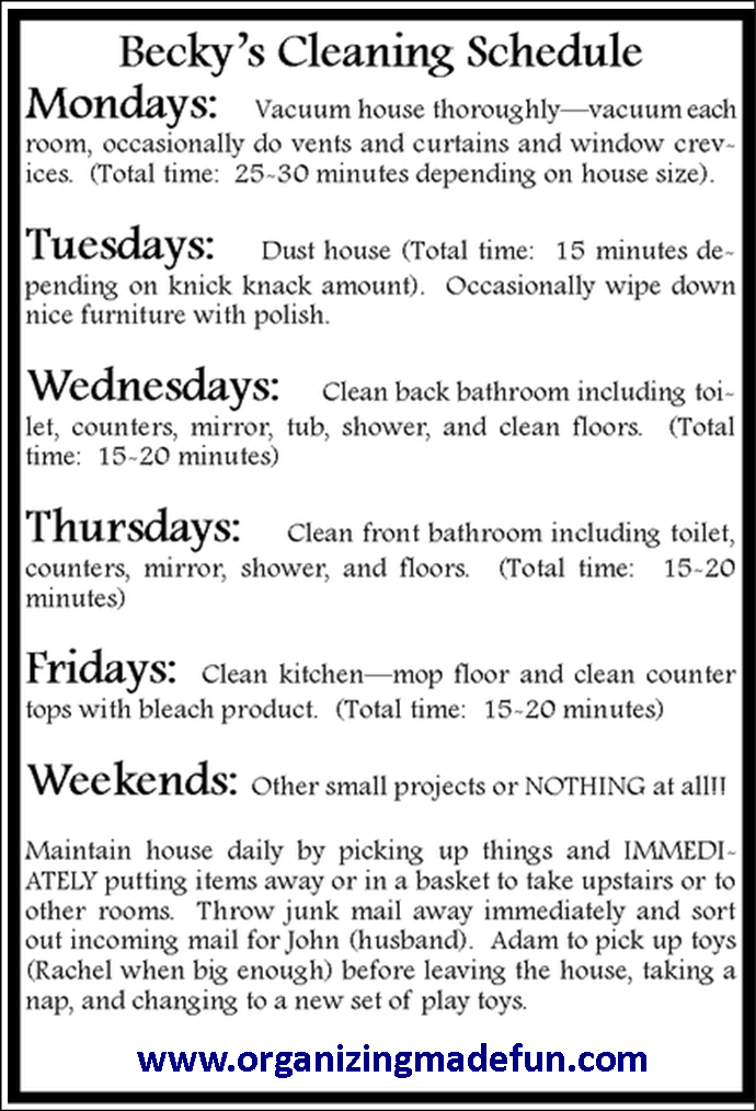 15 Minute Cleaning Schedule