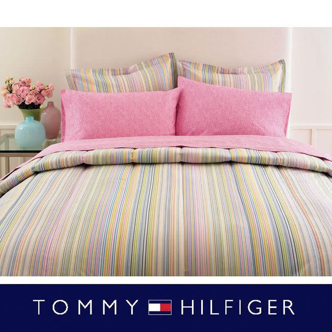 TOMMY HILFIGER Amelia Island Striped 7pc COMFORTER SET Queen Pastel