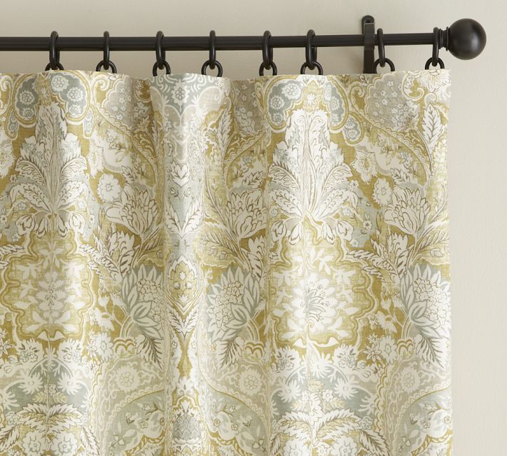 Pottery Barn Set/2 Celeste Drapes 84" Gold Damask Pole Pocket Curtains New