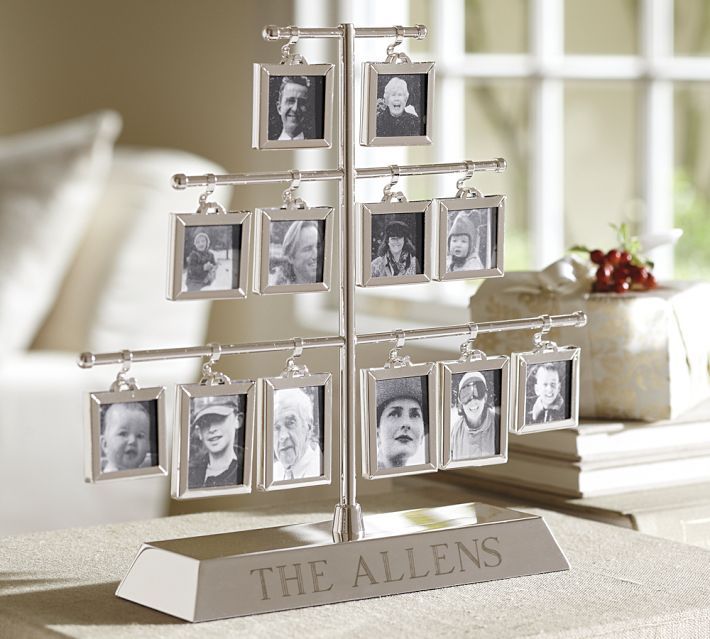 POTTERY BARN Family Tree PHOTO FRAMES COLLAGE Christmas Silver Plated
