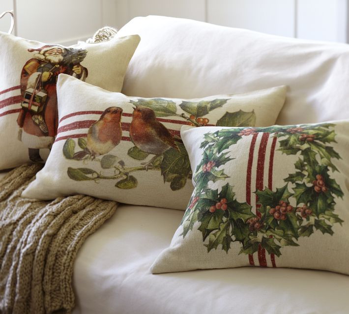 POTTERY BARN Holiday Craft Bird LUMBAR PILLOW COVER 16x26 Christmas NEW