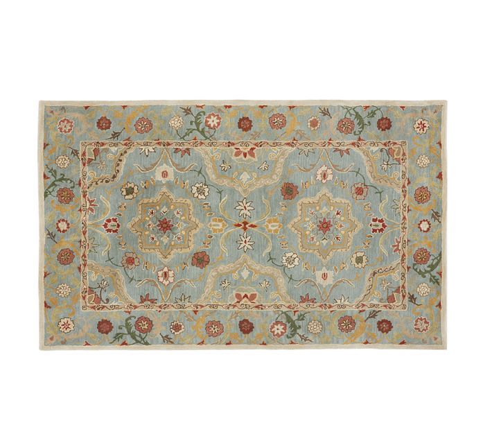Pottery Barn Leslie Rug Blue 3x5 Floral Persian Wool New Authentic