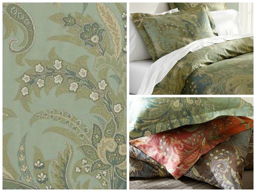 Pottery Barn Madeline Paisley Blue Green Duvet Cover Set Queen w 2 Euro