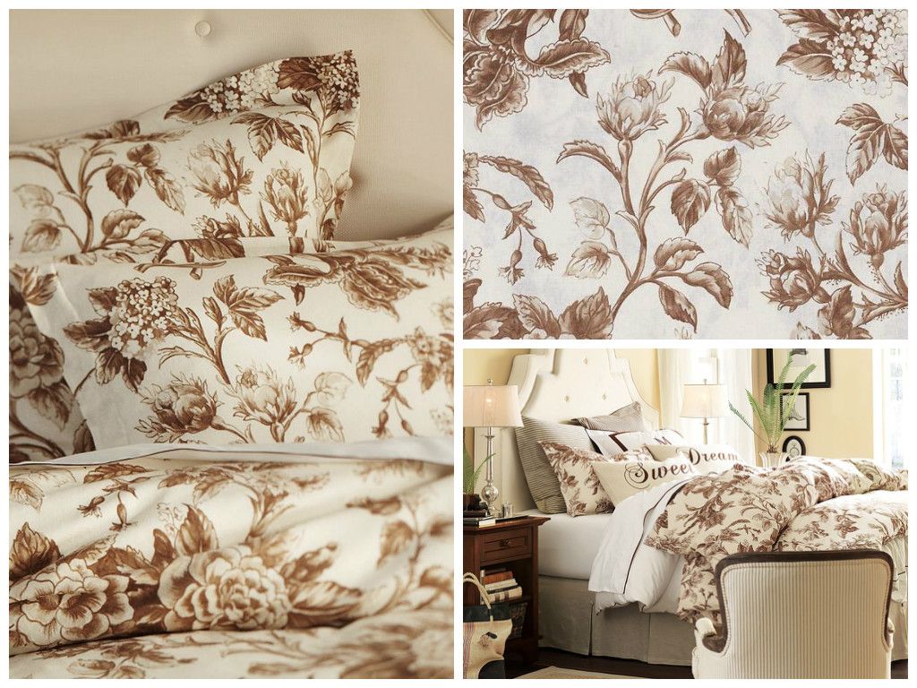 POTTERY BARN Nob Hill DUVET COVER 1 Standard Sham Twin Brown Toile NEW