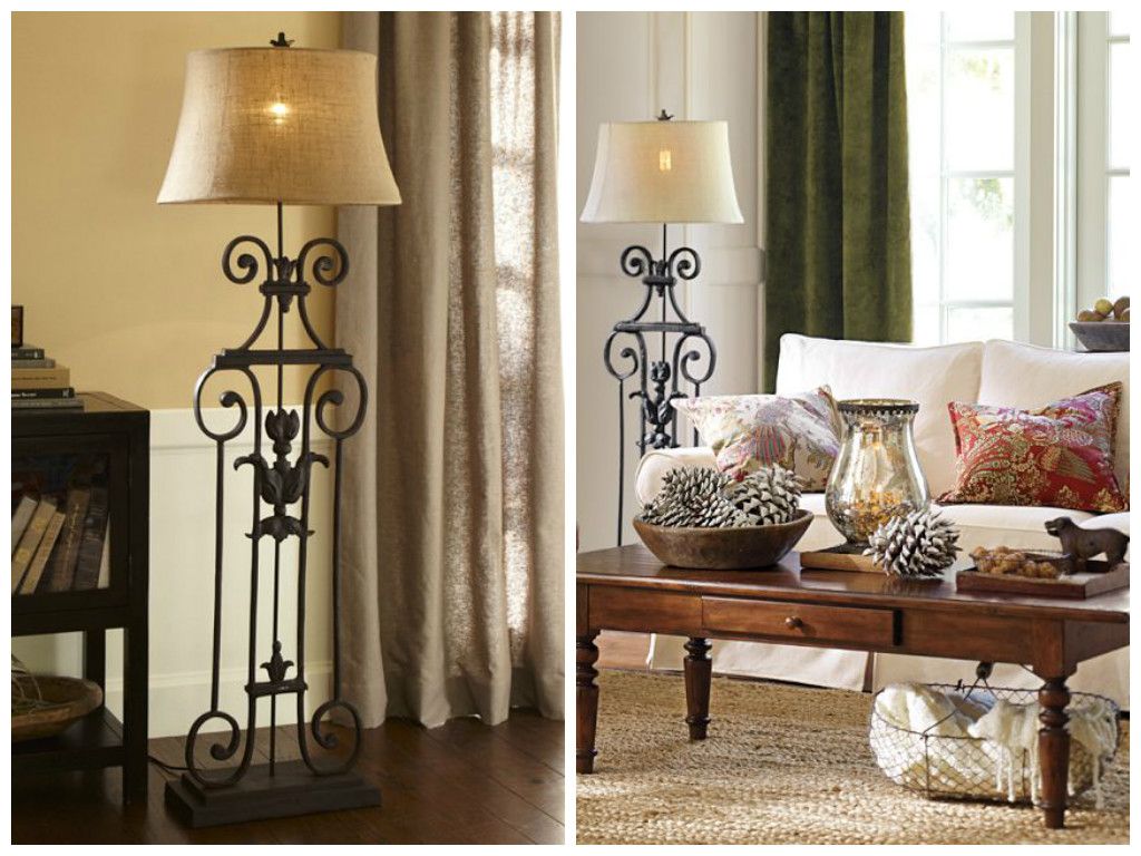 POTTERY BARN Sabina Figural FLOOR LAMP Tuscan Scroll Bronze Sabine Wrought Iron eBay