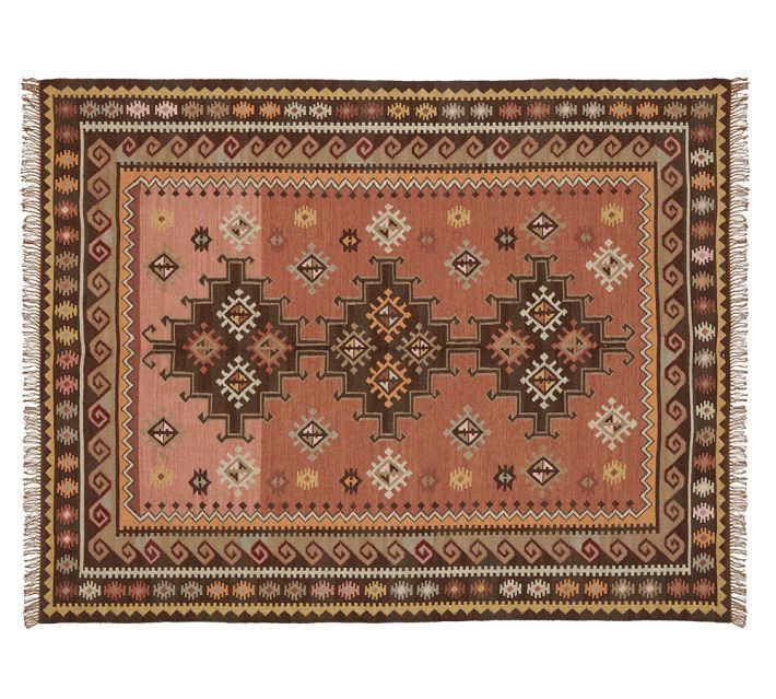 POTTERY BARN Terra Cotta Kilim Wool RUG 5x8 Southwest NEW IN WRAPPING