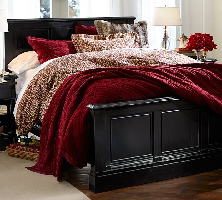 Pottery Barn Washed Velvet Quilt Set Ruby Red King 2 King Shams New eBay
