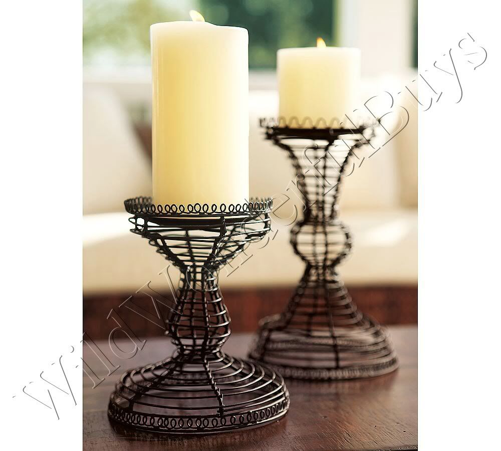 POTTERY BARN French Wire CANDLE HOLDER Set S/L Pillar eBay