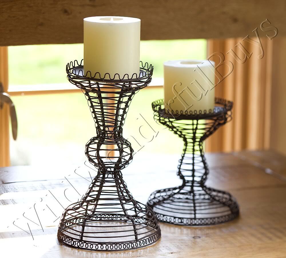 POTTERY BARN French Wire CANDLE HOLDER Set S/L Pillar eBay