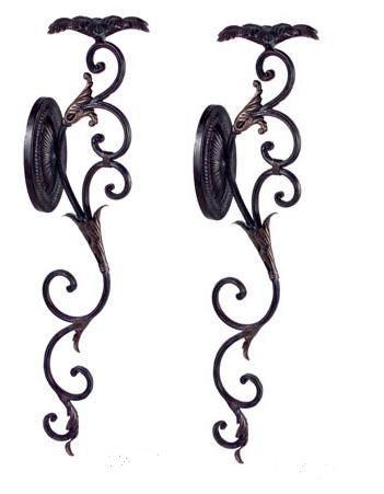 Tuscan s 2 Scrolling Floral Iron Wall Pillar Candle Holder Scroll ...