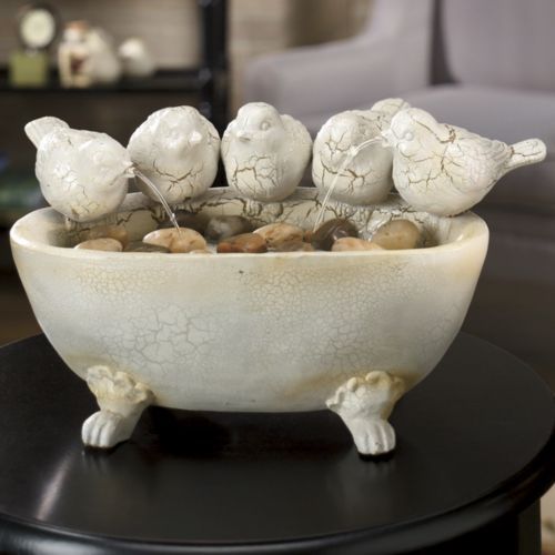 FRENCH COUNTRY Bird FOUNTAIN Indoor Table Top Crackle Finish Off White