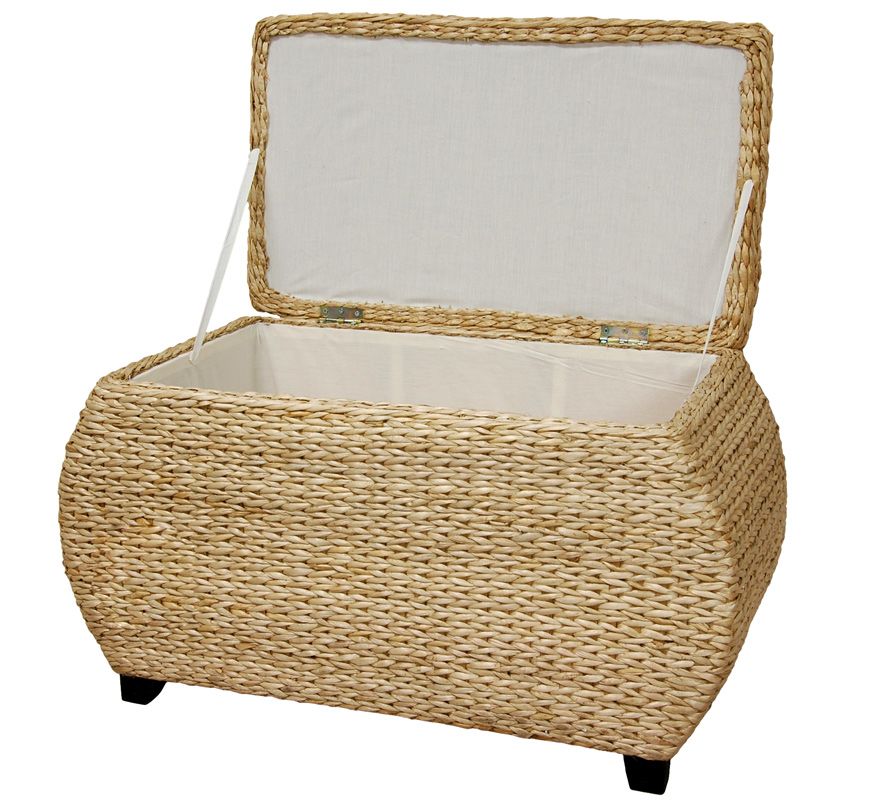 Natural Seagrass Lined STORAGE OTTOMAN Bench Hinged NEW eBay