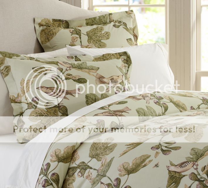 POTTERY BARN Bird & Fig Tree Floral DUVET COVER King w/ 3 EURO SHAMS ...