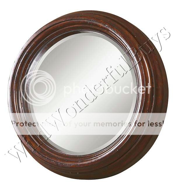 Large Round Wood Frame Wall Mirror Mantel 40D Chestnut