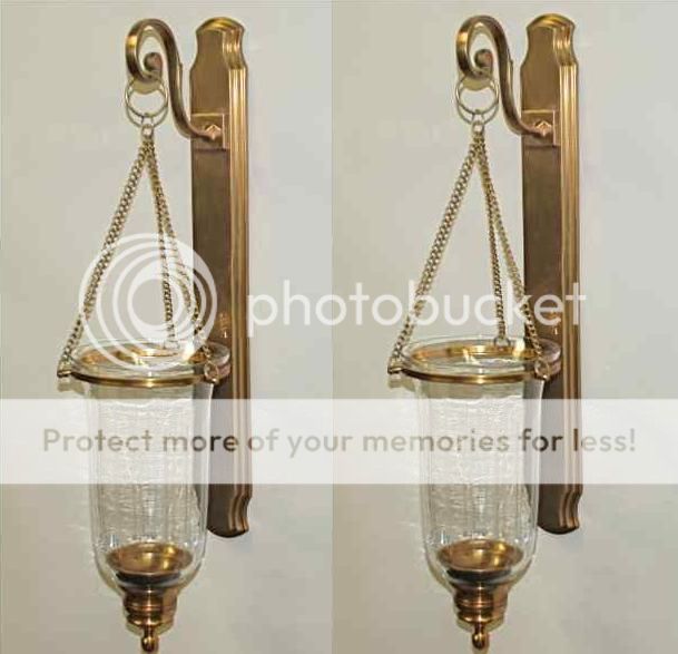Set 2 Antique Brass Clear Glass Hanging Hurricane Candle Sconce Wall Mount s 2