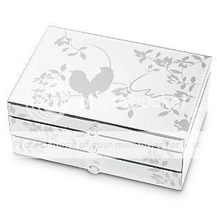 VENETIAN Etched Songbird Mirrored JEWELRY BOX Drawer & Flip Lid Mirror 