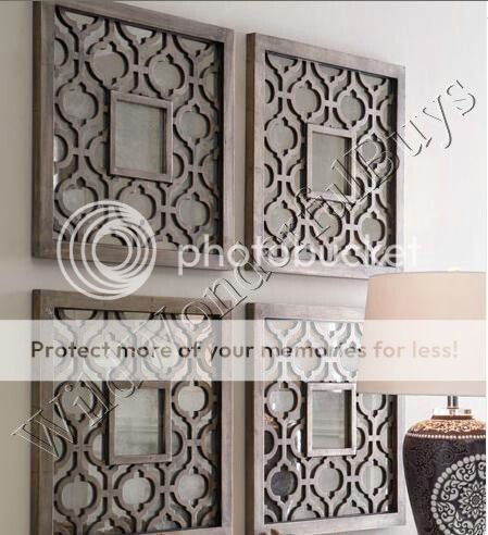 HORCHOW S/2 Geometric Square Wood WALL MIRRORS Fretwork Overlays NEW 
