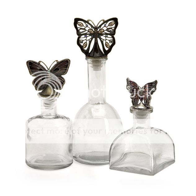   VINTAGE STYLE CHIC S/3 Jeweled Butterfly DECORATIVE GLASS BOTTLES NEW