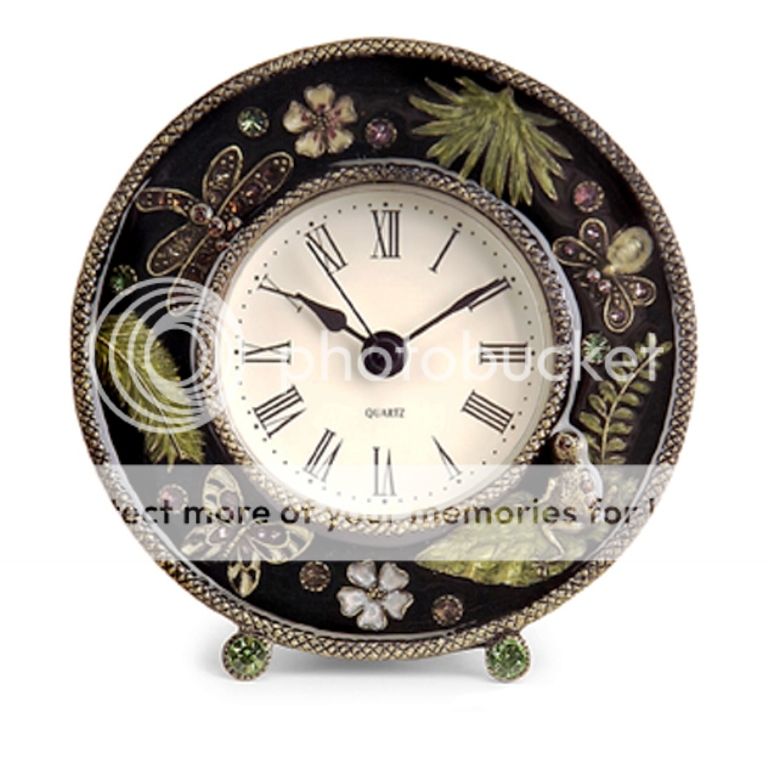 Shabby Country Chic Butterfly DESK CLOCK Jeweled Dragonfly Botanical 