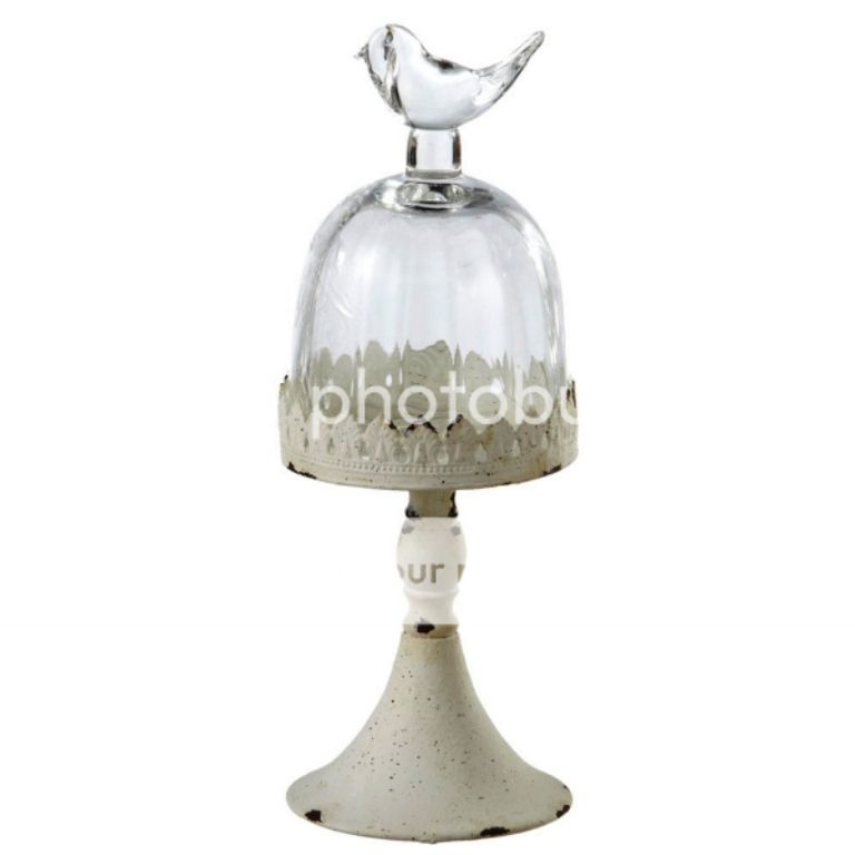 VINTAGE Parisian Pedestal GLASS BIRD CLOCHE Bell Jar Dome Cake Display 