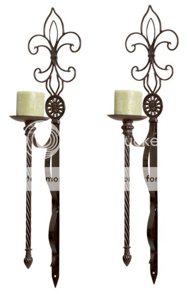 FRENCH S/2 Fleur De Lis Iron CANDLE SCONCES Iron Black  